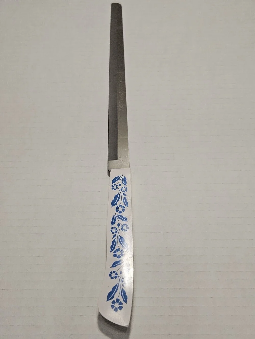 Vtg 1970s BLUE CORNFLOWER Pattern Slicing Knife Non-serrated Household Brand